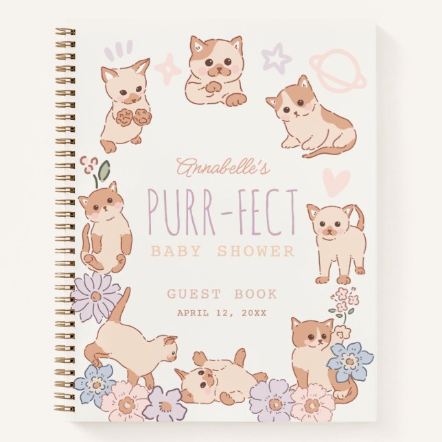 Purr-fect Niedliche Katzen Blumenbaby Duschbuch Notizbuch (Vorderseite)
