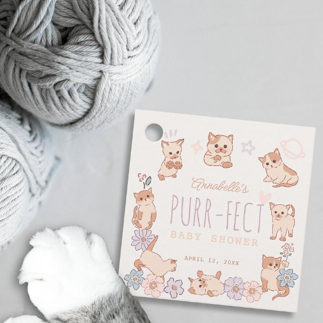 Purr-fect Niedliche Katzen Blumenmädchen Babydusch Geschenkanhänger (Von Creator hochgeladen)