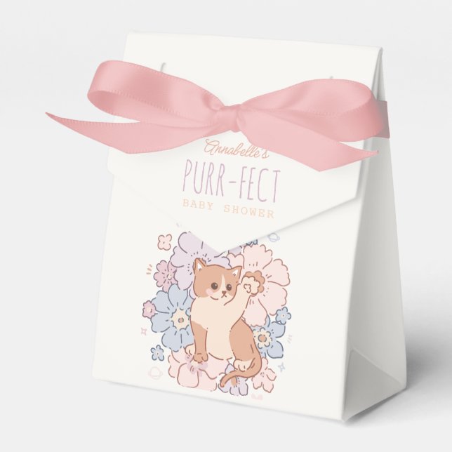 Purr-fect Niedliche Katzen Blumenmädchen Babydusch Geschenkschachtel (Vorderseite)
