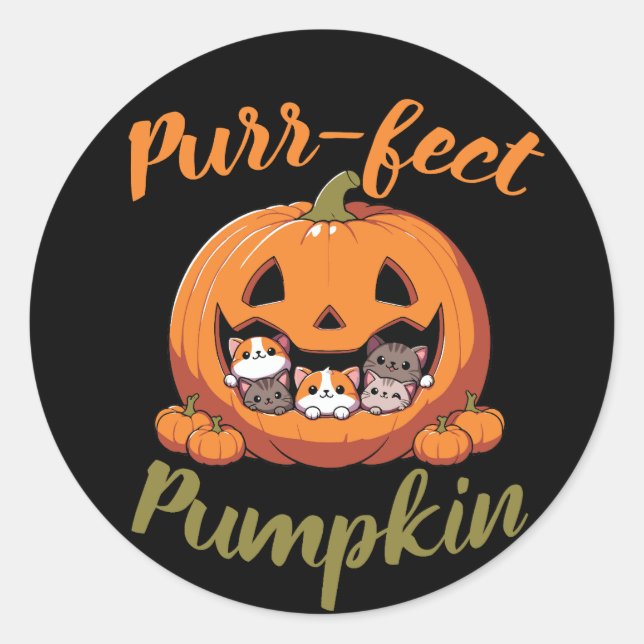 Purr-fect Pumpkin Halloween Sticker (Vorderseite)