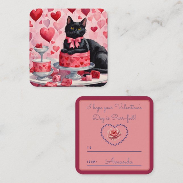 Purr-fect schwarze Katze Klassenzimmer Valentine Mitteilungskarte (Vorne/Hinten)