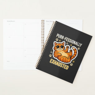 Purr-fekt Erschöpft Lustiges Faules Katze T-Shirt Planer