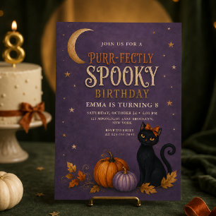 Purr-fekt gruselige schwarze Katze Halloween Gebur Einladung