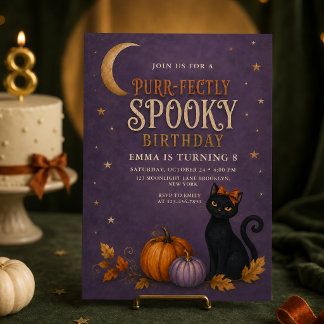 Purr-fekt gruselige schwarze Katze Halloween Gebur Einladung