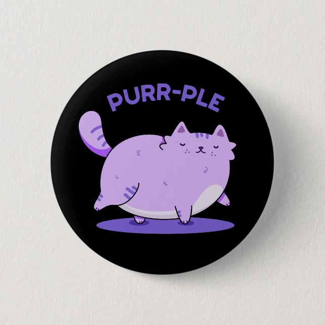 Purr Funny Fat Kitty Cat Pun Dark BG Button (Vorderseite)