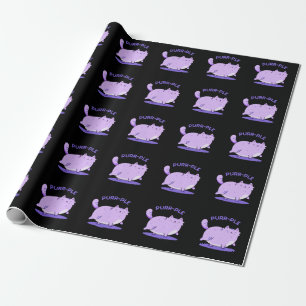 Purr Funny Fat Kitty Cat Pun Dark BG Geschenkpapier