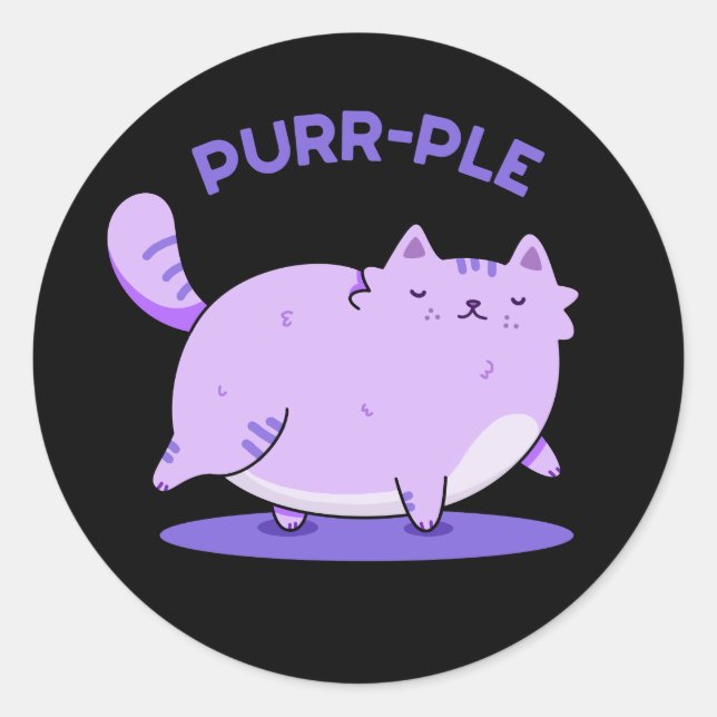 Purr Funny Fat Kitty Cat Pun Dark BG Runder Aufkleber (Vorderseite)