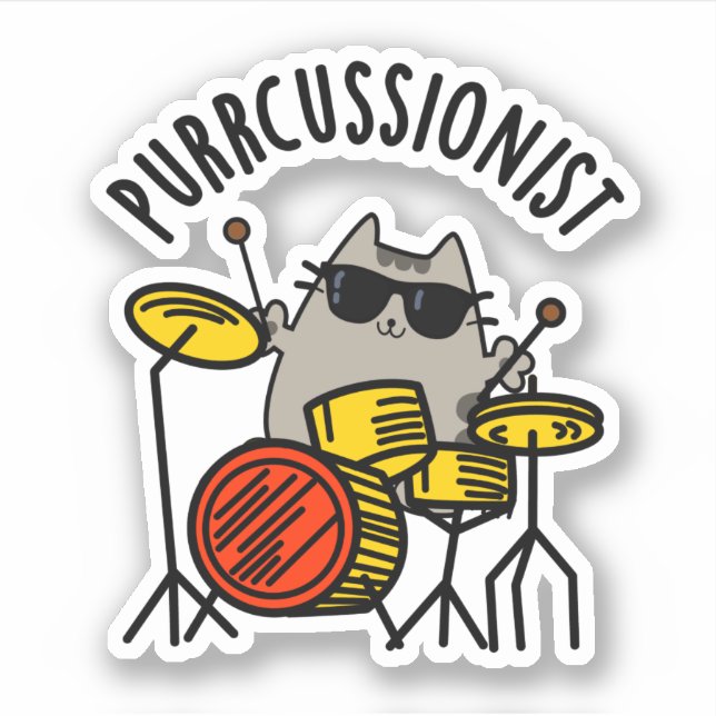 Purr-Kussionist Funny Drummer Cat Pun Aufkleber (Vorderseite)