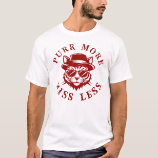 Purr More Hiss Less Red Retro Cool Cat T-Shirt