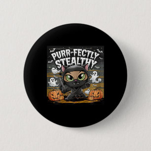 Purr-süß-verstohlenes Halloween-Ninja-Katze Button