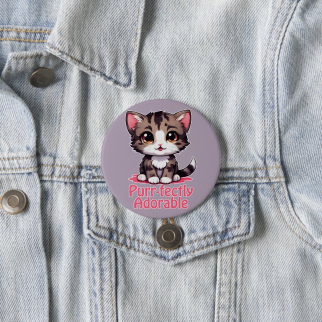 Purr-süßer Chibi Kawaii Kitten in Pink Button (Beispiel)