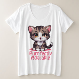 Purr-süßer Chibi Kawaii Kitten in Pink Große Größe T-Shirt