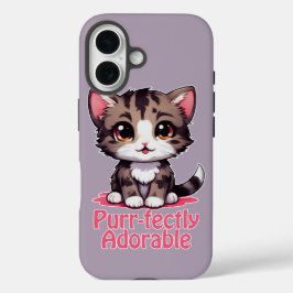 Purr-süßer Chibi Kawaii Kitten in Pink iPhone 16 Hülle