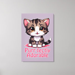 Purr-süßer Chibi Kawaii Kitten in Pink Leinwanddruck