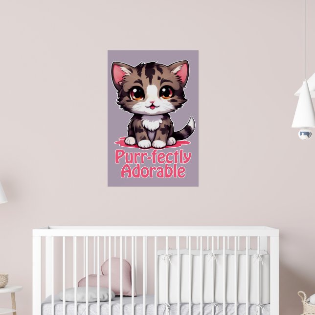Purr-süßer Chibi Kawaii Kitten in Pink Poster (Kinderzimmer 2)