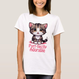 Purr-süßer Chibi Kawaii Kitten in Pink T-Shirt