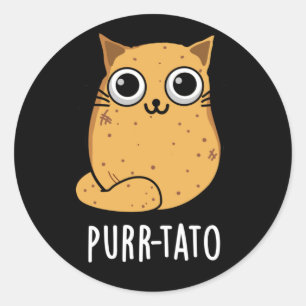 Purr tato Funny Cat Potato Pun Dark BG Runder Aufkleber