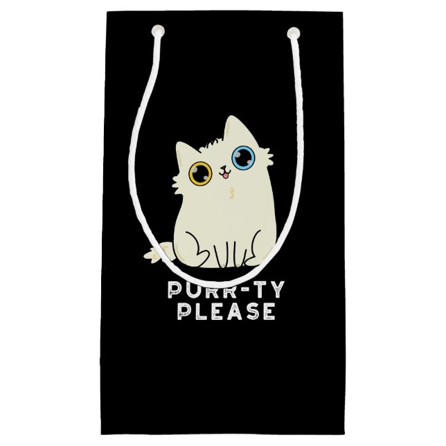 Purr-ty bitte lustige Kitty Cat Pun Dark BG Kleine Geschenktüte (Vorderseite)
