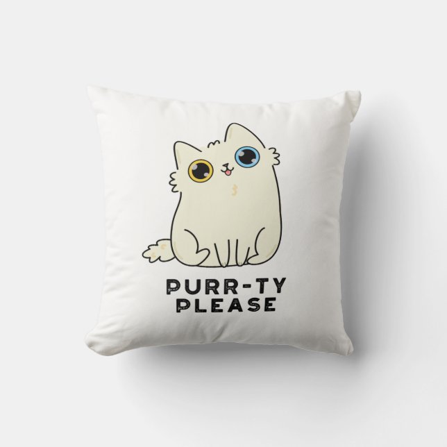 Purr-ty bitte lustige Kitty Cat Pun Kissen (Vorderseite)