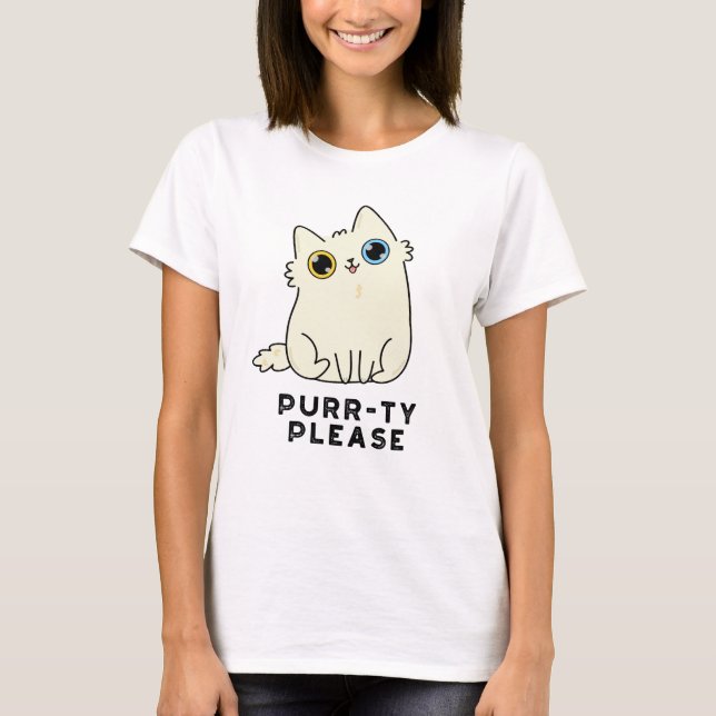 Purr-ty bitte lustige Kitty Cat Pun T-Shirt (Vorderseite)