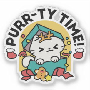 Purr-ty-Time! - Weihnachtsdesign für die Katze Aufkleber