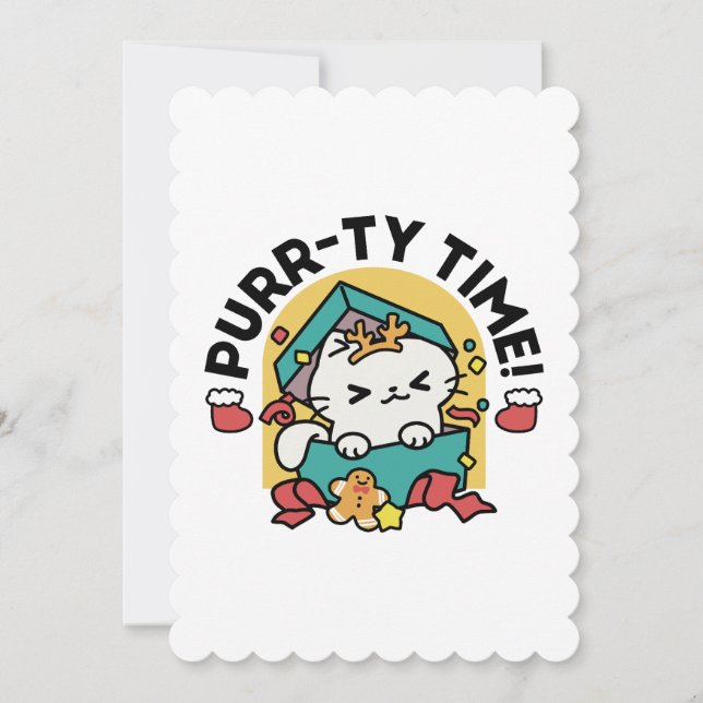 Purr-ty-Time! - Weihnachtsdesign für die Katze Dankeskarte (Vorderseite)