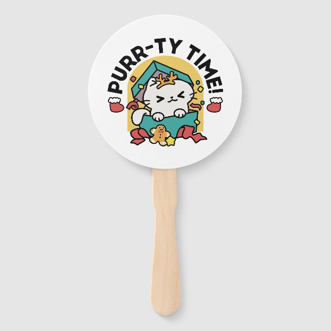 Purr-ty-Time! - Weihnachtsdesign für die Katze Fächer (Vorderseite)