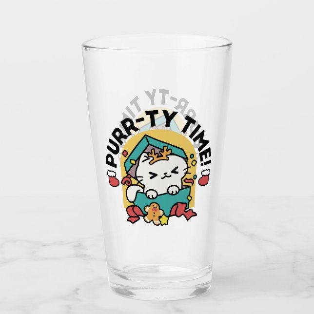 Purr-ty-Time! - Weihnachtsdesign für die Katze Glas (Vorderseite)