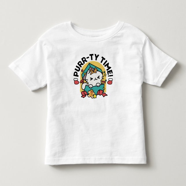Purr-ty-Time! - Weihnachtsdesign für die Katze Kleinkind T-shirt (Vorderseite)