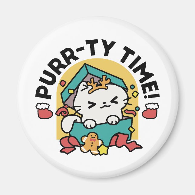 Purr-ty-Time! - Weihnachtsdesign für die Katze Magnet (Vorne)