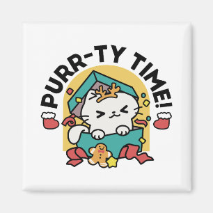 Purr-ty-Time! - Weihnachtsdesign für die Katze Magnet