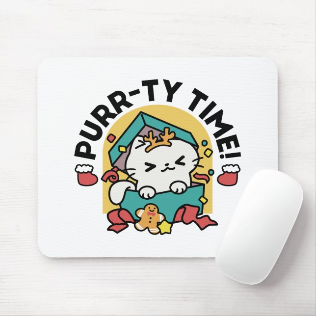 Purr-ty-Time! - Weihnachtsdesign für die Katze Mousepad (Mit Mouse)