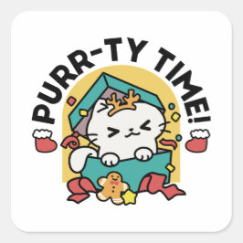 Purr-ty-Time! - Weihnachtsdesign für die Katze Quadratischer Aufkleber