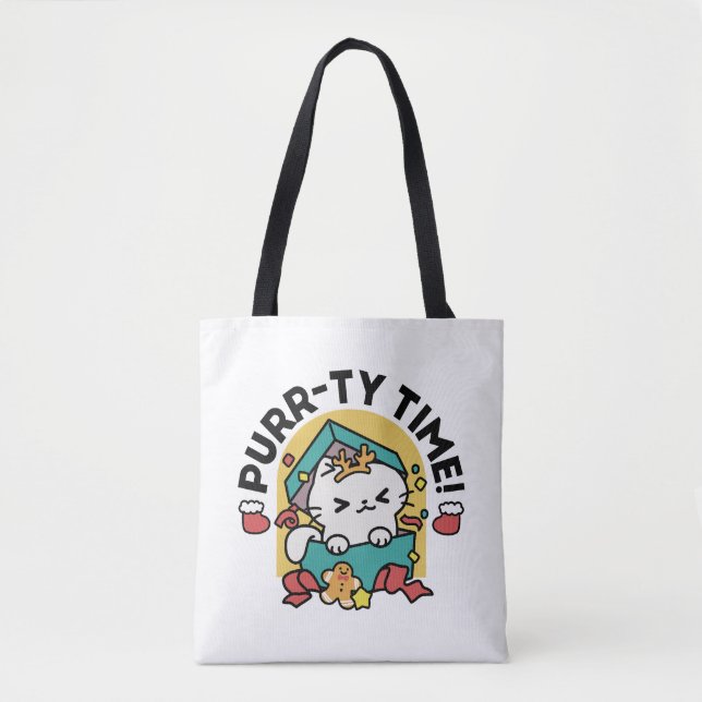 Purr-ty-Time! - Weihnachtsdesign für die Katze Tasche (Vorderseite)