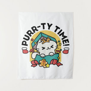 Purr-ty-Time! - Weihnachtsdesign für die Katze Wandteppich