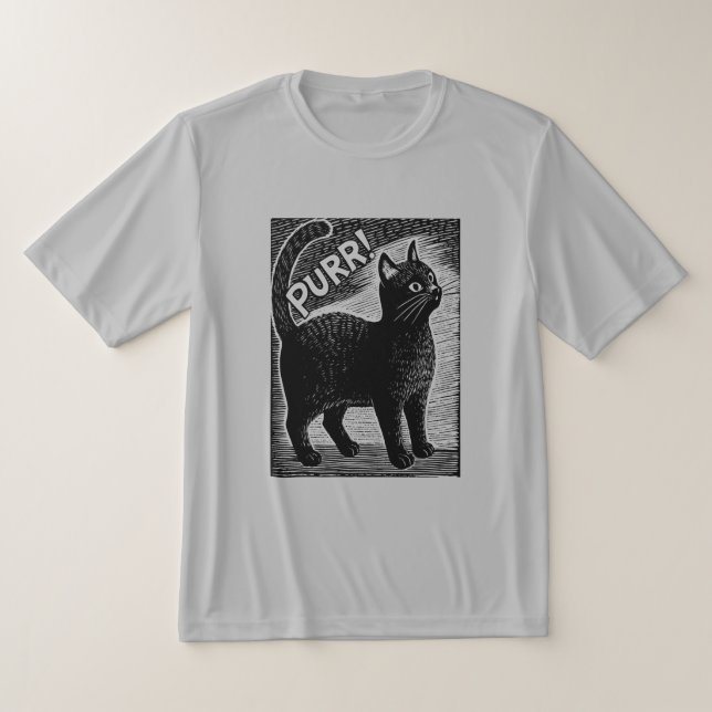 PURR! Vintage Black Cat Woodcut Style T-Shirt (Ablage )