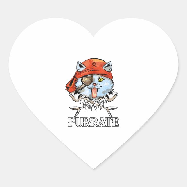 Purrate - Niedliche Pirate Cat Funny Herz-Aufkleber (Vorderseite)