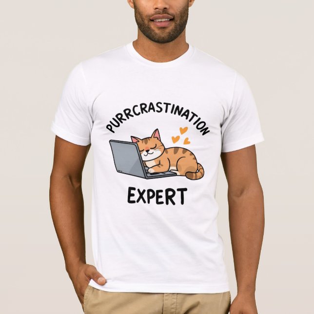 Purrcrastination Expert Cat Art T-Shirt (Vorderseite)