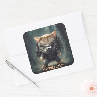Purrdator Süße Halloween-Katze Quadratischer Aufkleber