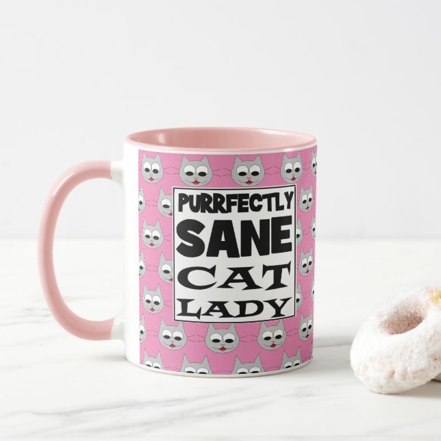 PURRFECKLICH SANE CAT LADY Humorrosa Tasse (Mit Donut)