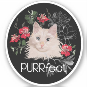 PURRfect blanc autocollant de chat ou votre nom de