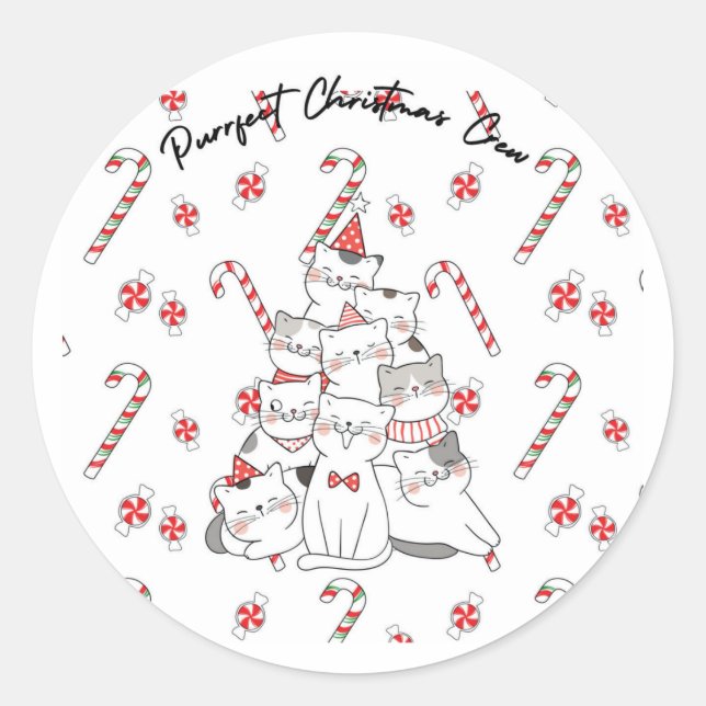 Purrfect Christmas Crew Holiday Sickers Runder Aufkleber (Vorderseite)
