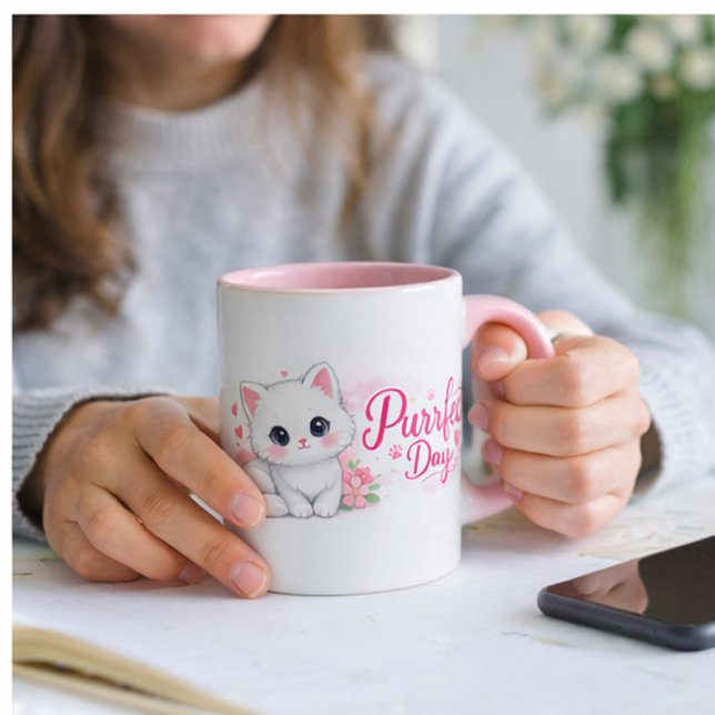 Purrfect Day Cute Pink Cat Mug (Créateur téléchargé)