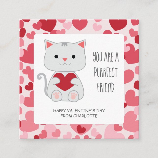 Purrfect Friend Cat Classroom Valentine Begleitkarte (Vorderseite)