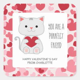 Purrfect Friend Cat Classroom Valentine Quadratischer Aufkleber