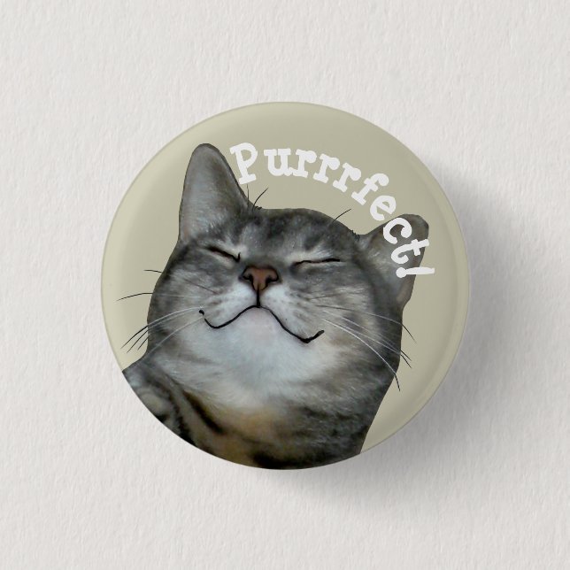Purrfect Lächelnde Kätzin Button (Vorderseite)