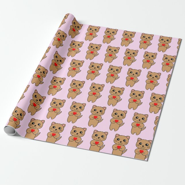 Purrfect-Liebe Rosa Geschenkpapier (Ungerollt)