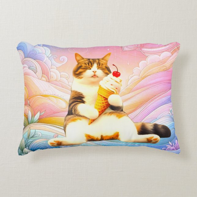 Purrfectly Asleep – Cat Holding Ice Cream Cone Dekokissen (Vorderseite)