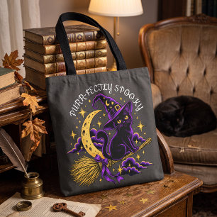 Purrfekt gruselige schwarze Katze Hexe Halloween Tasche