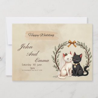 Purrfekt Union: John and Emma's Whimsical Wedding Einladung